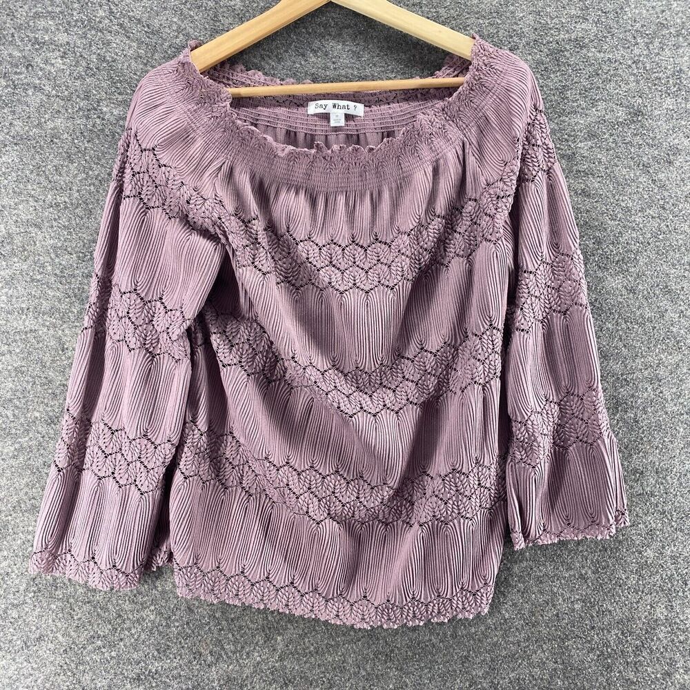 Say What Blouse Women M Medium Purple Striped Long Sleeve Round Neck Casual